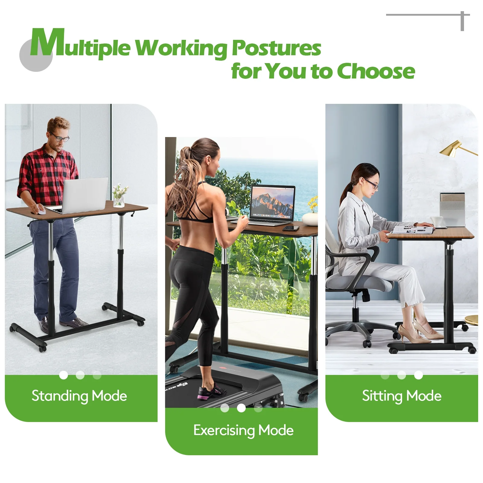 Height Adjustable Computer Desk, Sit To Stand Rolling Notebook Table, Brown - Image 8