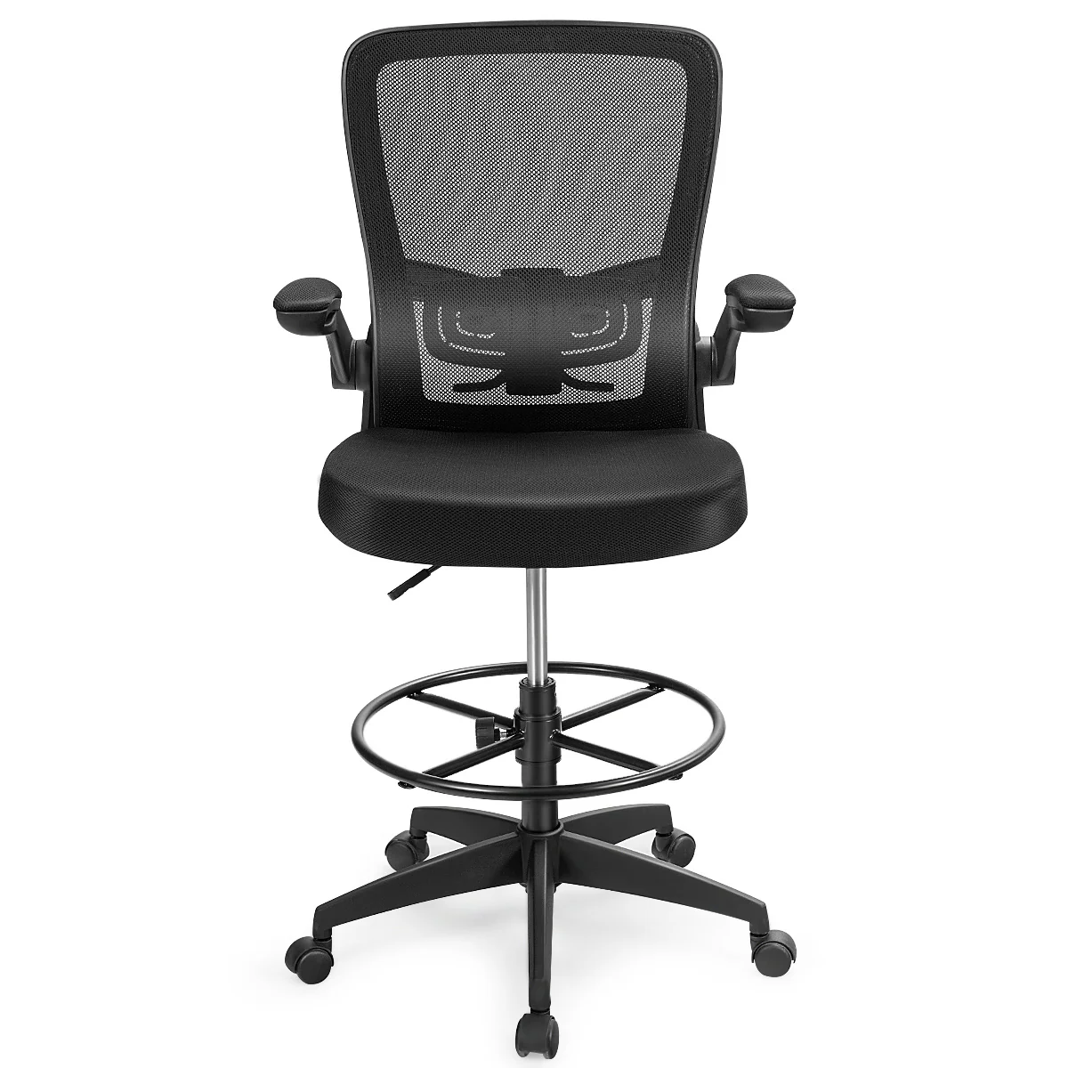 Height Adjustable Drafting Chair, Flip Up Arms, Black - Image 5
