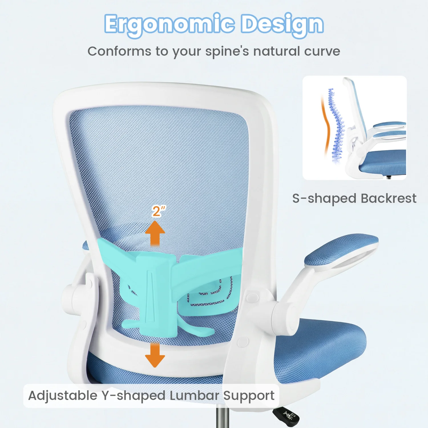Height Adjustable Drafting Chair With Flip Up Arms, Blue - Image 8