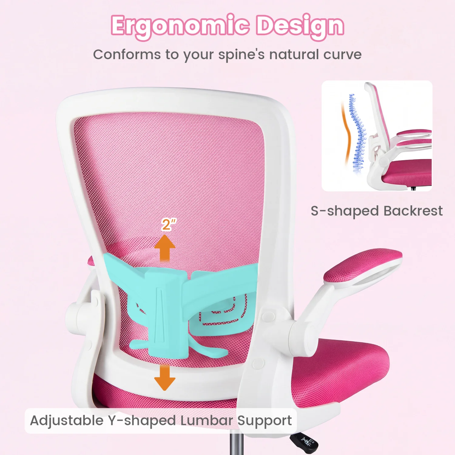 Height Adjustable Drafting Chair With Flip Up Arms, Pink - Image 8