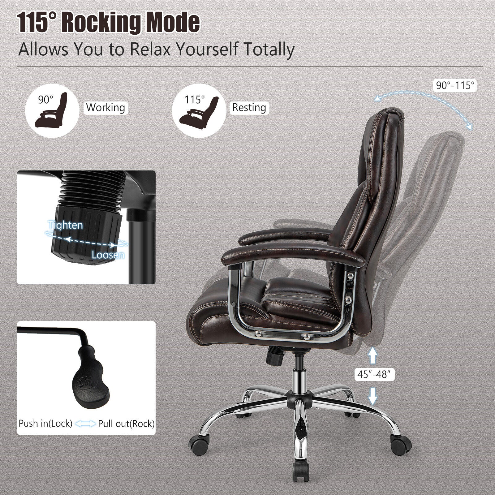 Height Adjustable Executive Chair, Metal Base, Brown - Image 10