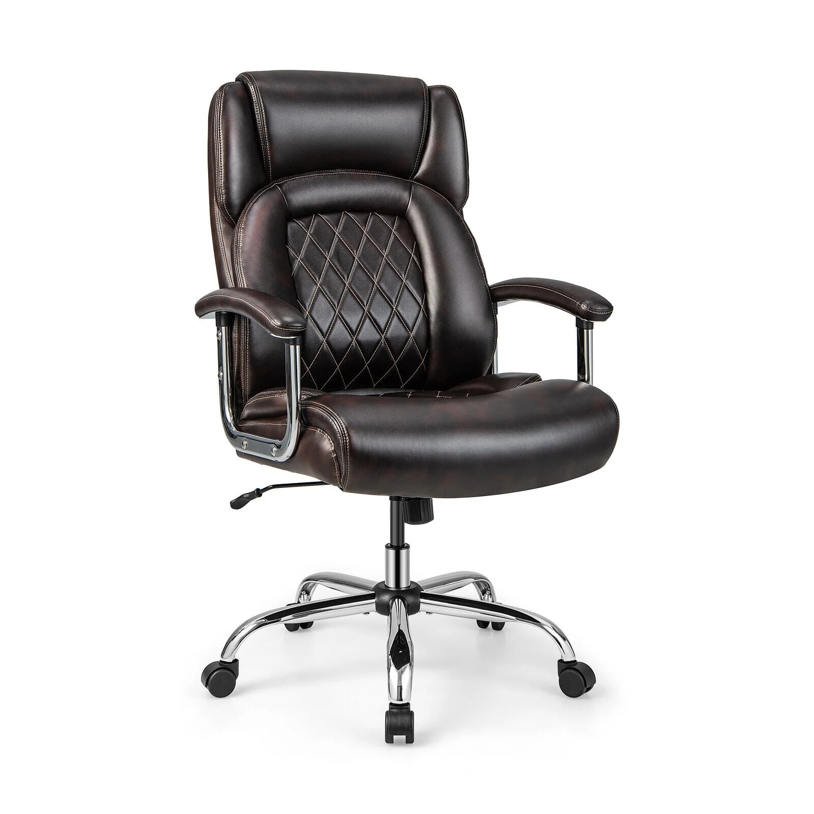 Height Adjustable Executive Chair, Metal Base, Brown - Image 4