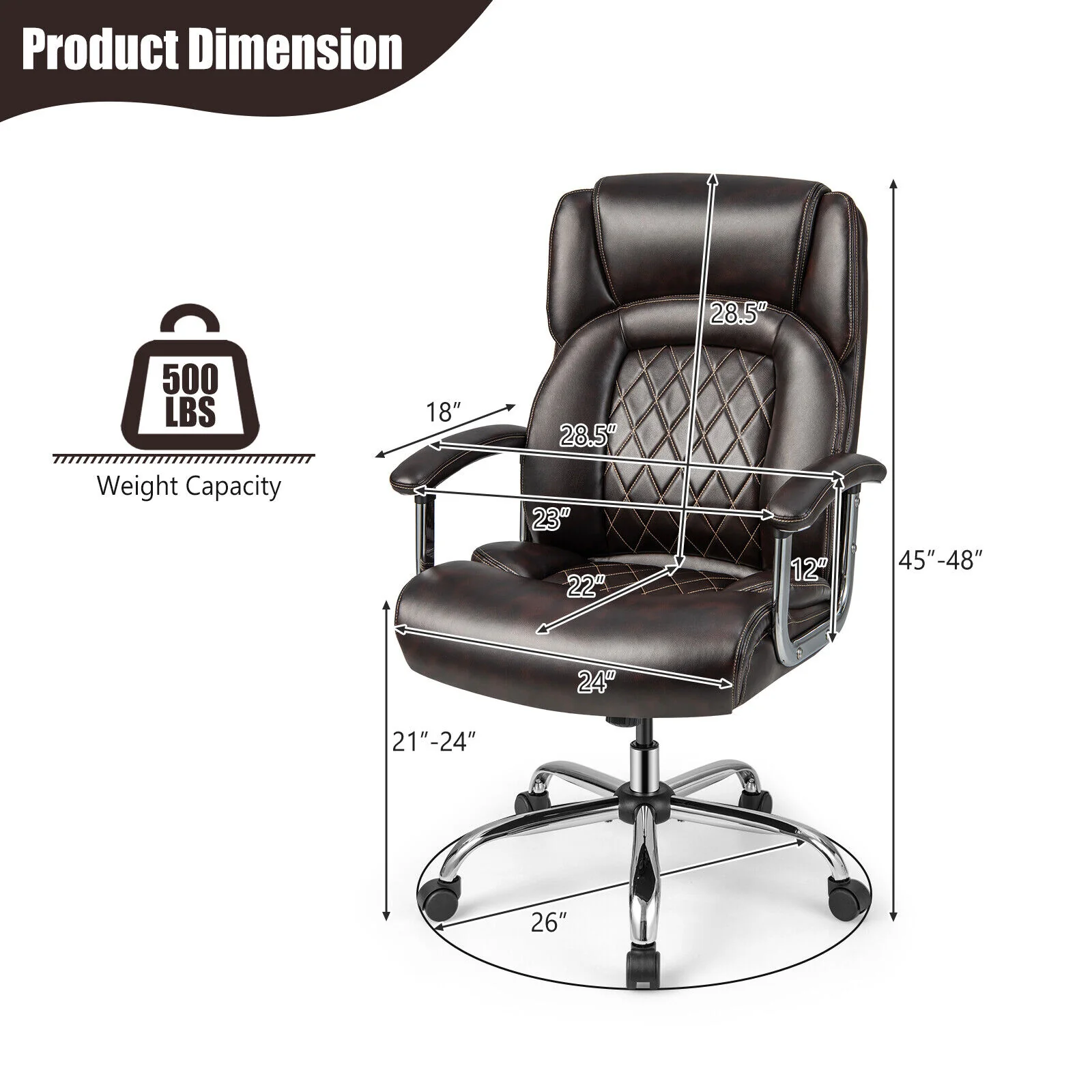 Height Adjustable Executive Chair, Metal Base, Brown - Image 5