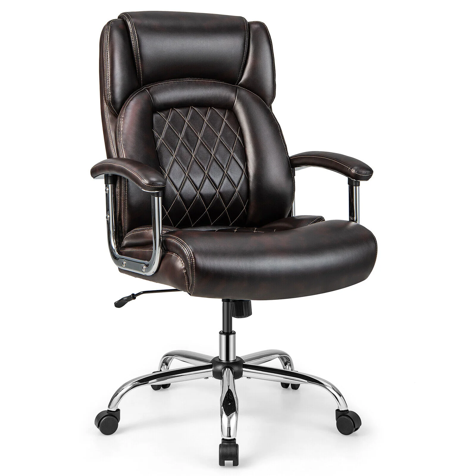 Height Adjustable Executive Chair, Metal Base, Brown - Image 7