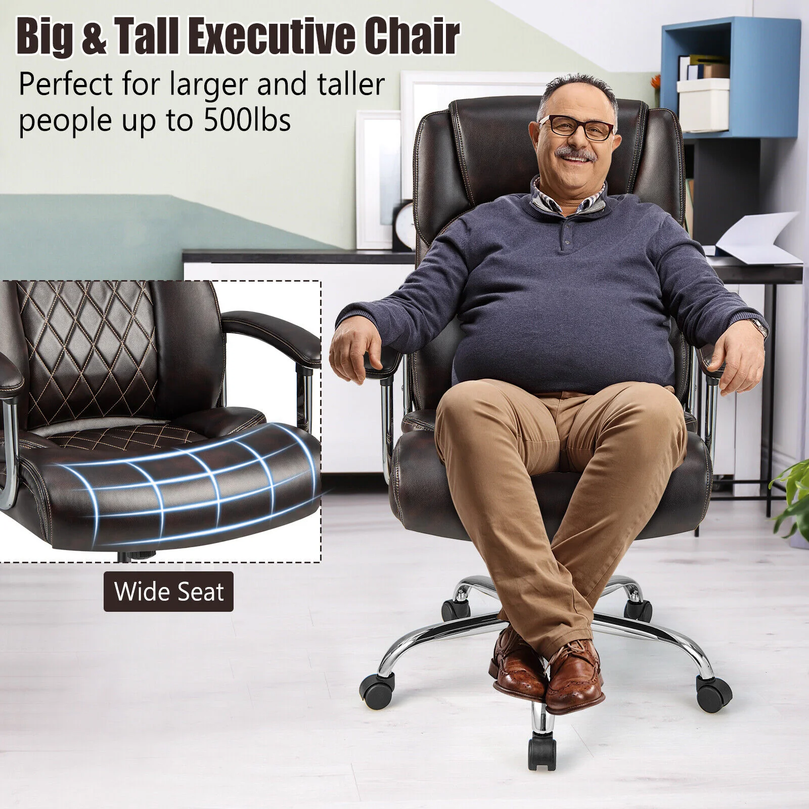 Height Adjustable Executive Chair, Metal Base, Brown - Image 8