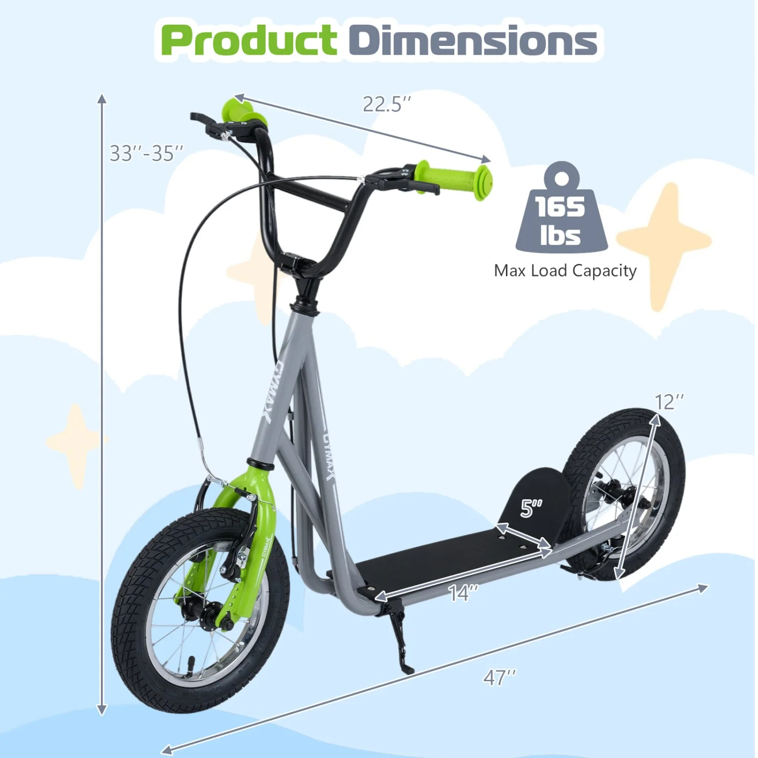 Height Adjustable Kid Kick Scooter, 12 Inch, Grey - Image 5