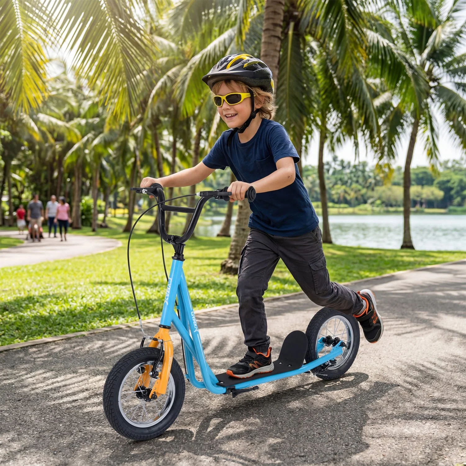 Height Adjustable Kid Scooter, 12" Air Tires, Blue - Image 2
