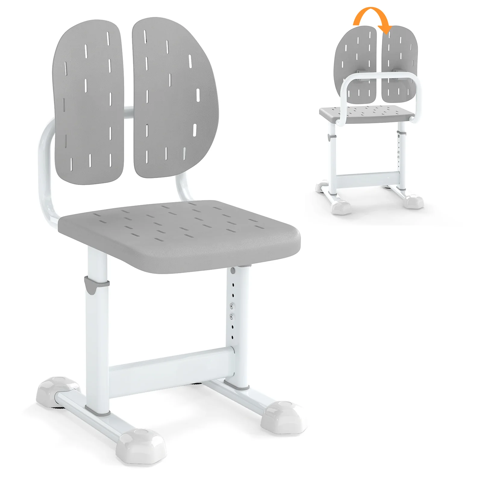 Height-Adjustable Kids Study Chair, Double Back Support, Breathable Seat, Gray - Image 5