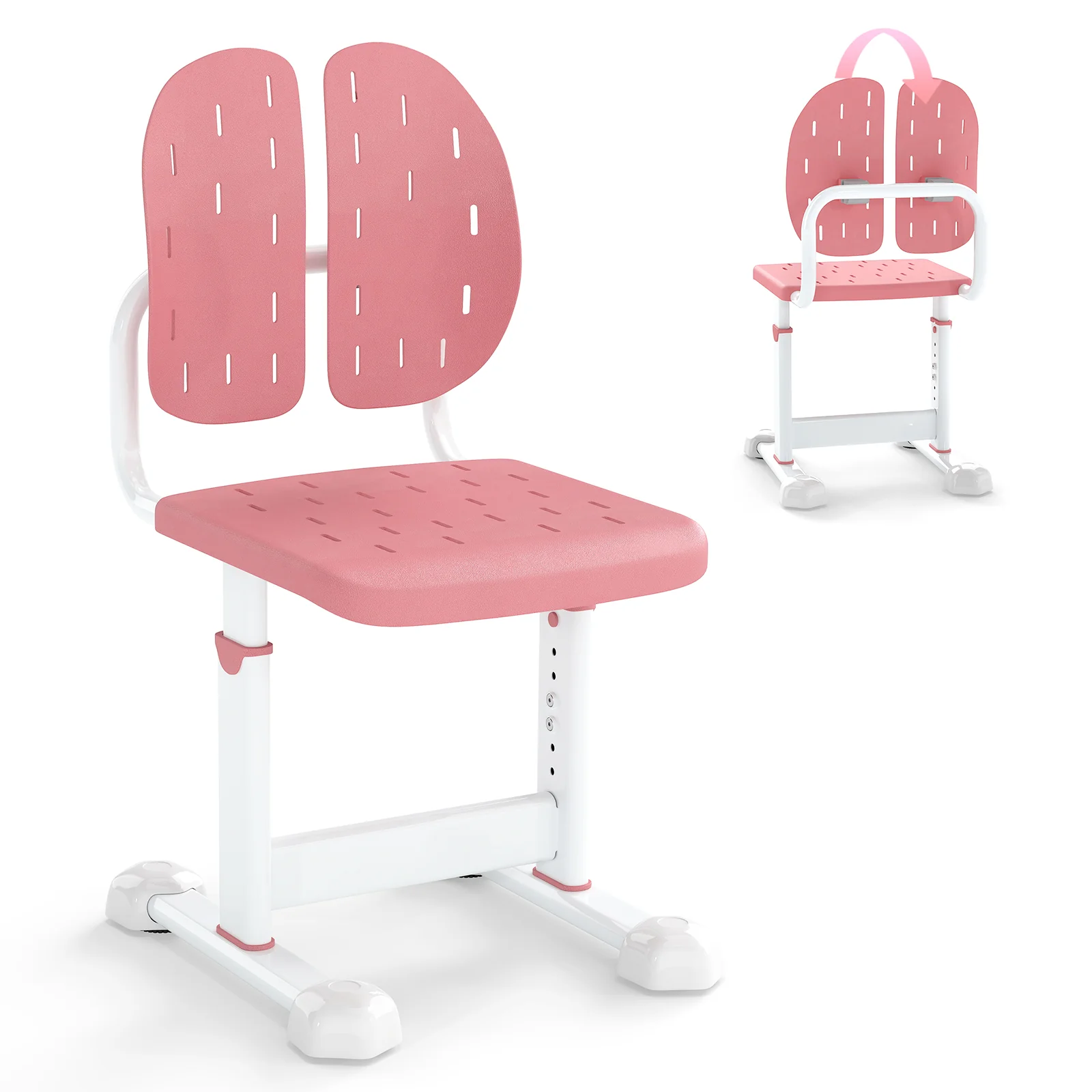 Height-Adjustable Kid's Study Chair, Double Back Support, Breathable Seat, Pink - Image 5