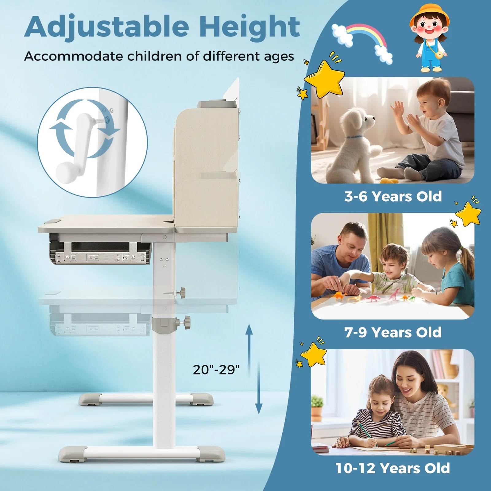 Height Adjustable Kids Study Desk, Tilt Desktop, 3-12 Years, Gray - Image 10