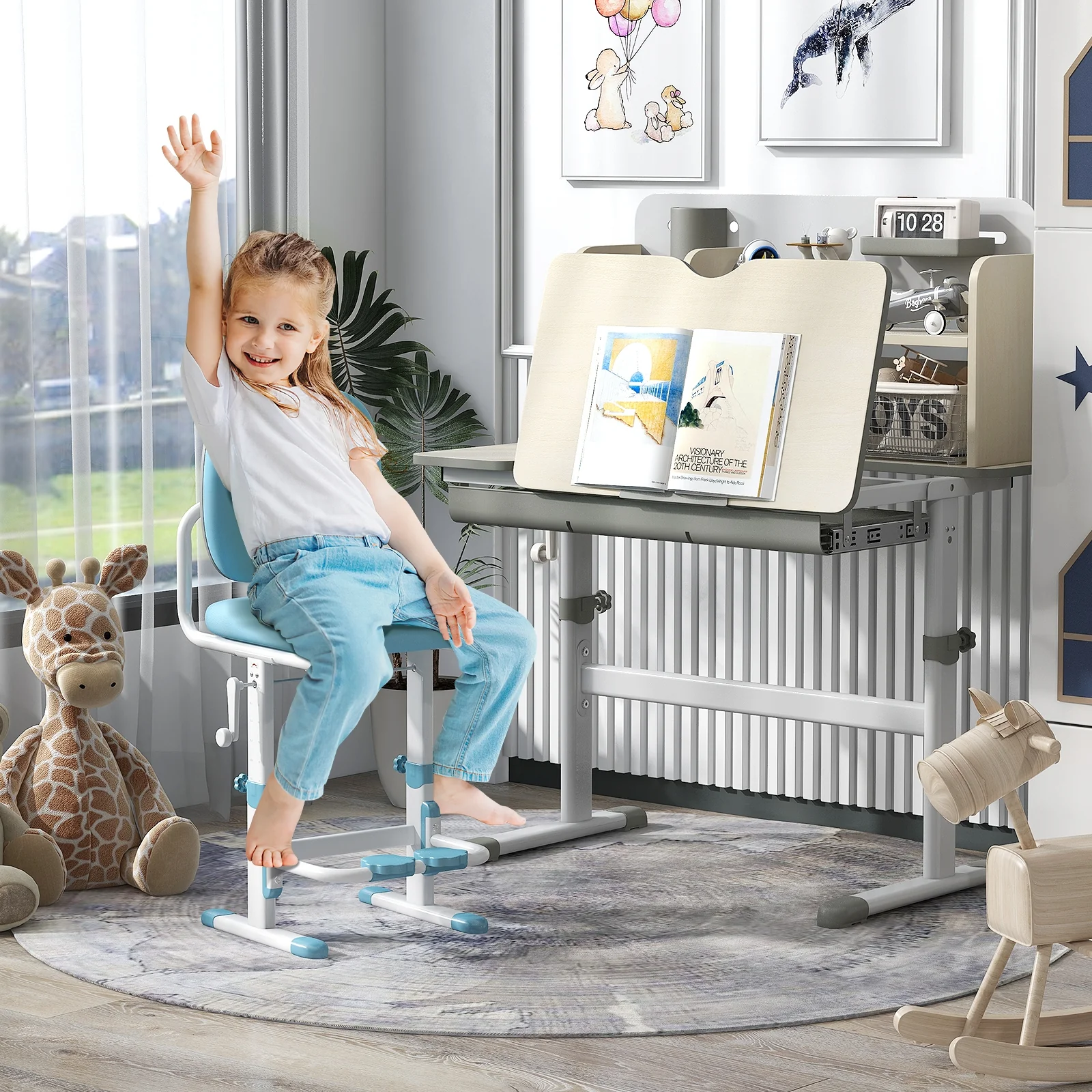 Height Adjustable Kids Study Desk, Tilt Desktop, 3-12 Years, Gray - Image 2