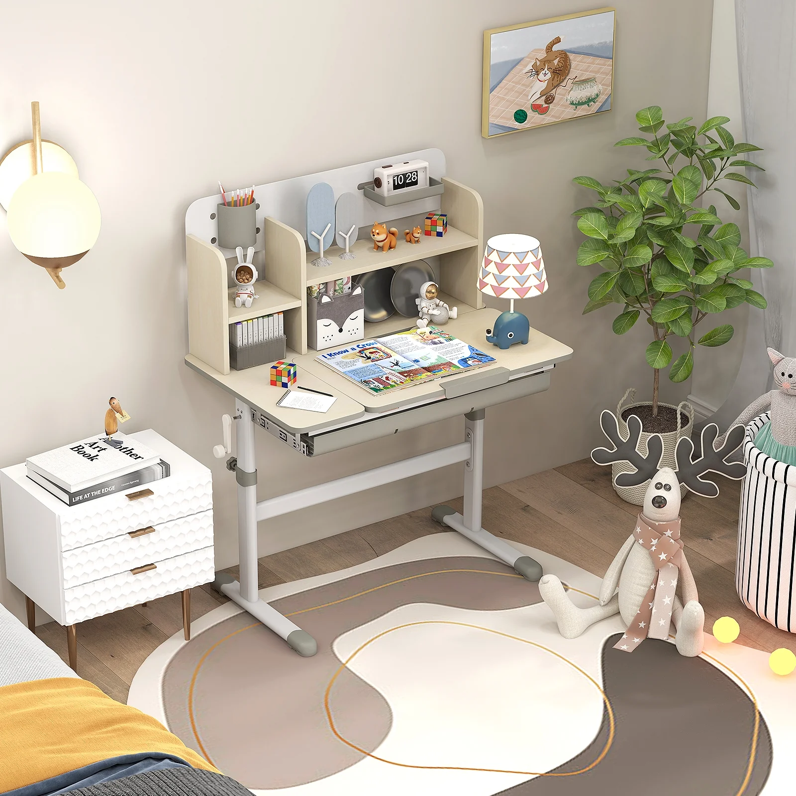 Height Adjustable Kids Study Desk, Tilt Desktop, 3-12 Years, Gray - Image 3