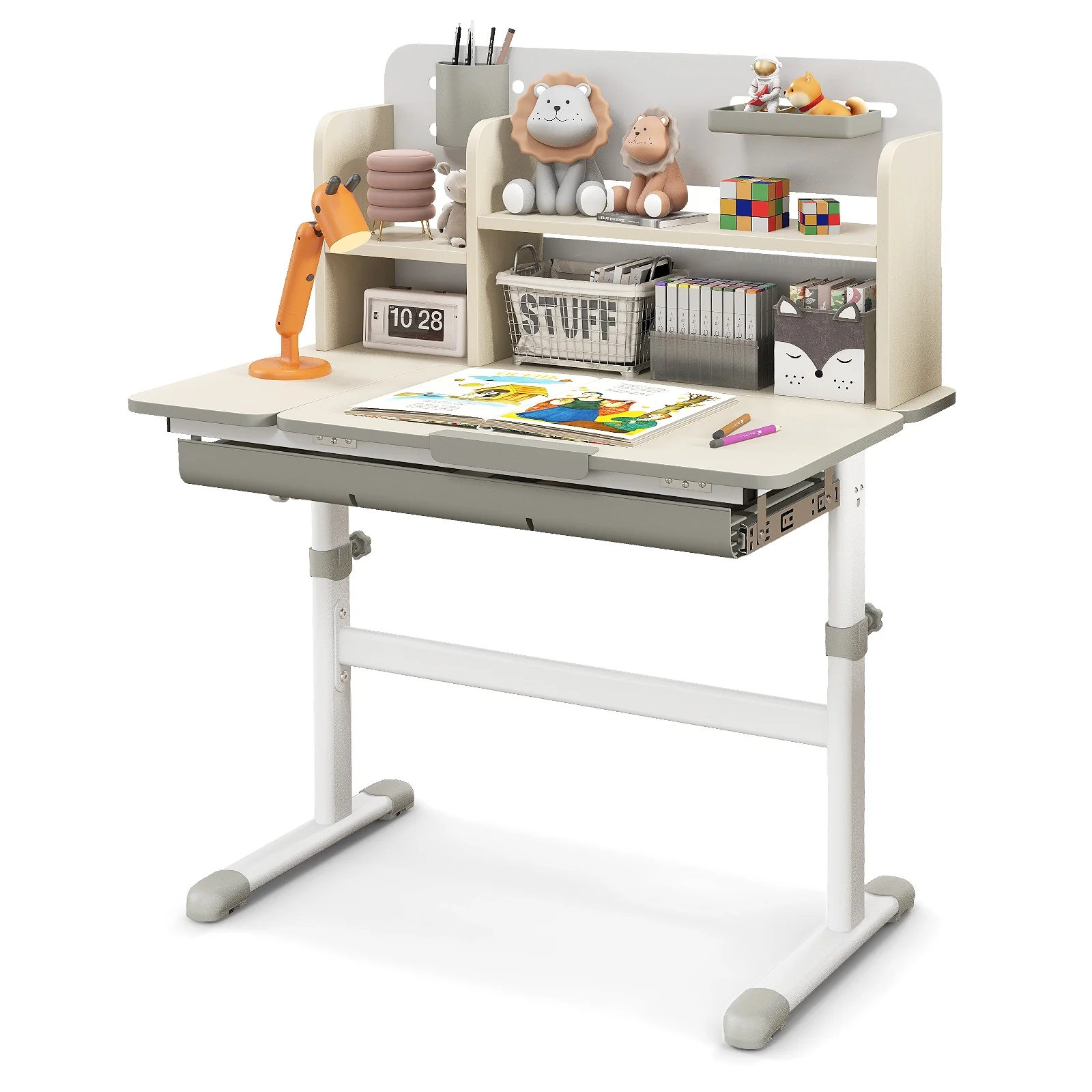 Height Adjustable Kids Study Desk, Tilt Desktop, 3-12 Years, Gray - Image 5