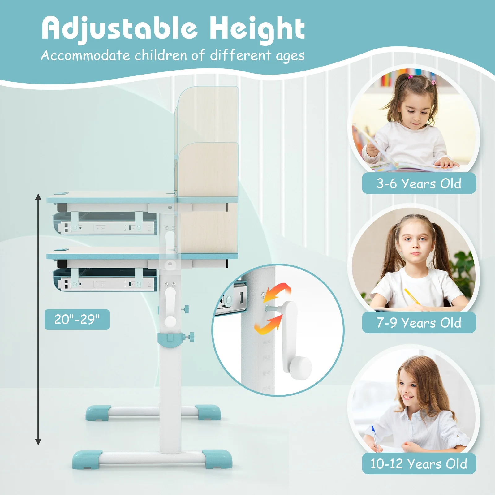 Height Adjustable Kids Study Desk, Tilt Desktop, Blue - Image 9