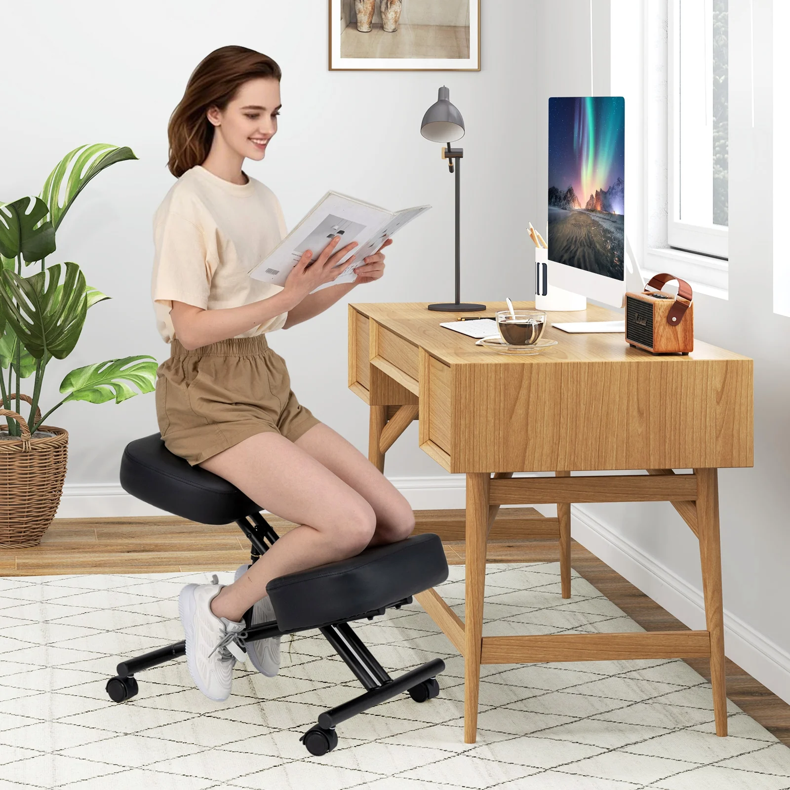 Height Adjustable Kneeling Chair, Posture Correction Stool, Black - Image 3