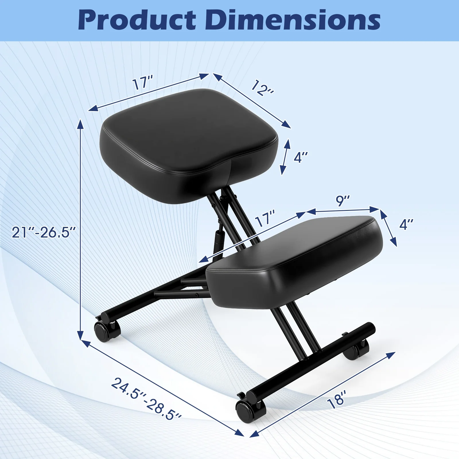 Height Adjustable Kneeling Chair, Posture Correction Stool, Black - Image 6