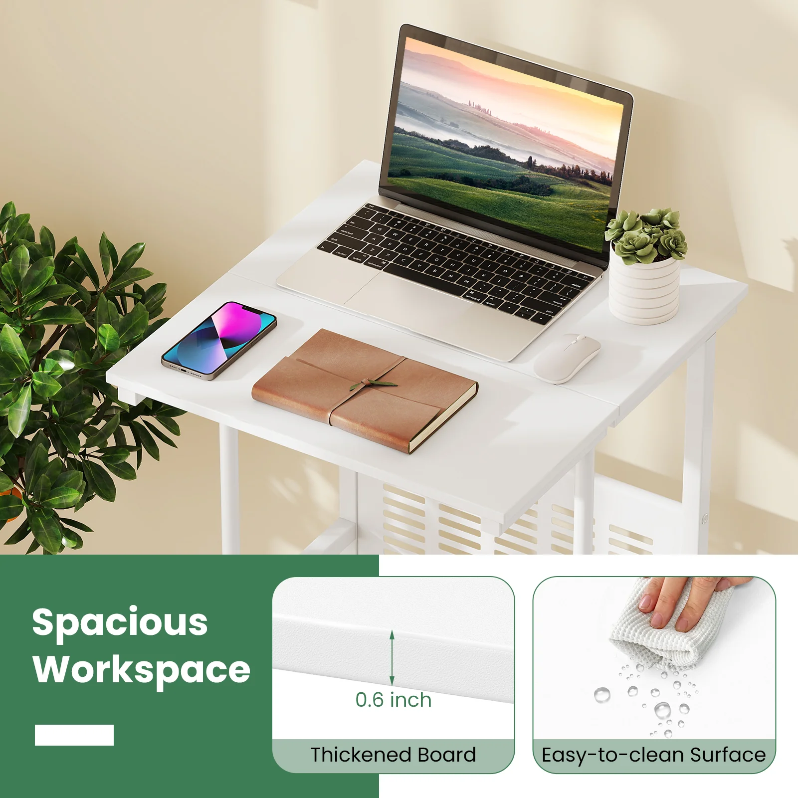 Height Adjustable Mobile Computer Stand-Up Desk, White - Image 10