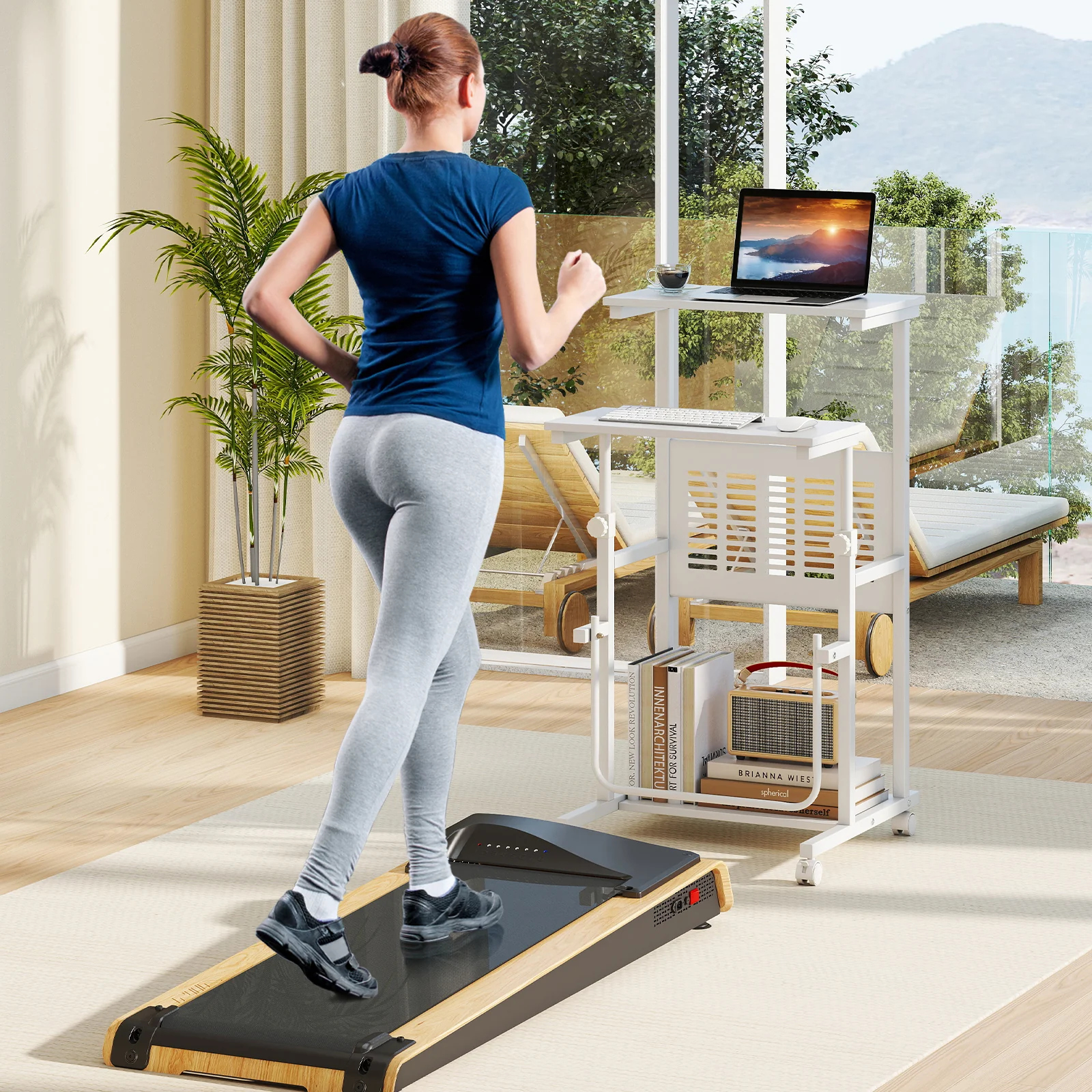 Height Adjustable Mobile Computer Stand-Up Desk, White - Image 3