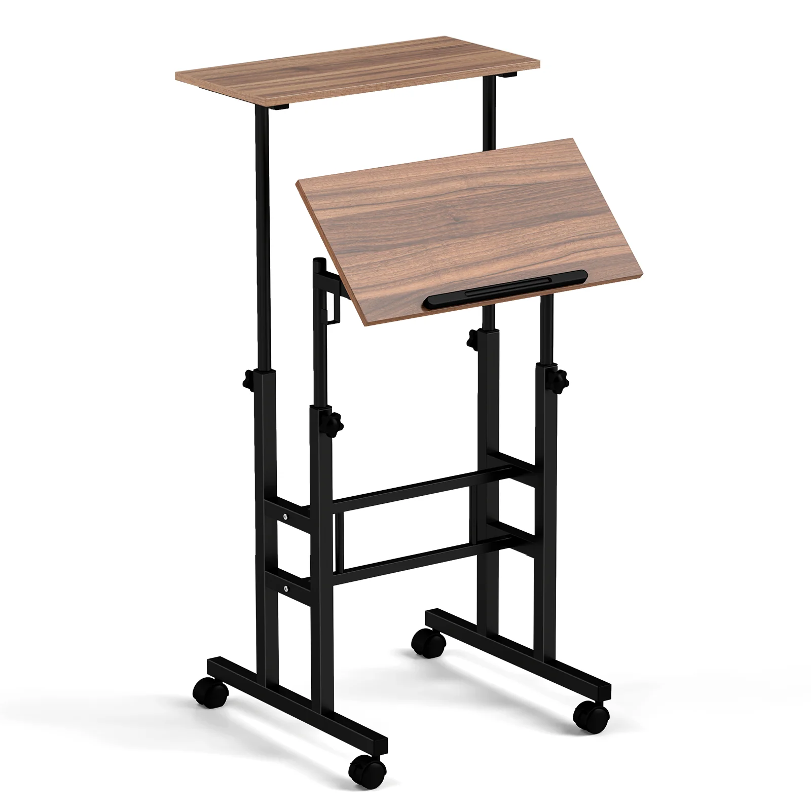 Height-Adjustable Mobile Standing Desk, Split Top, Walnut - Image 4