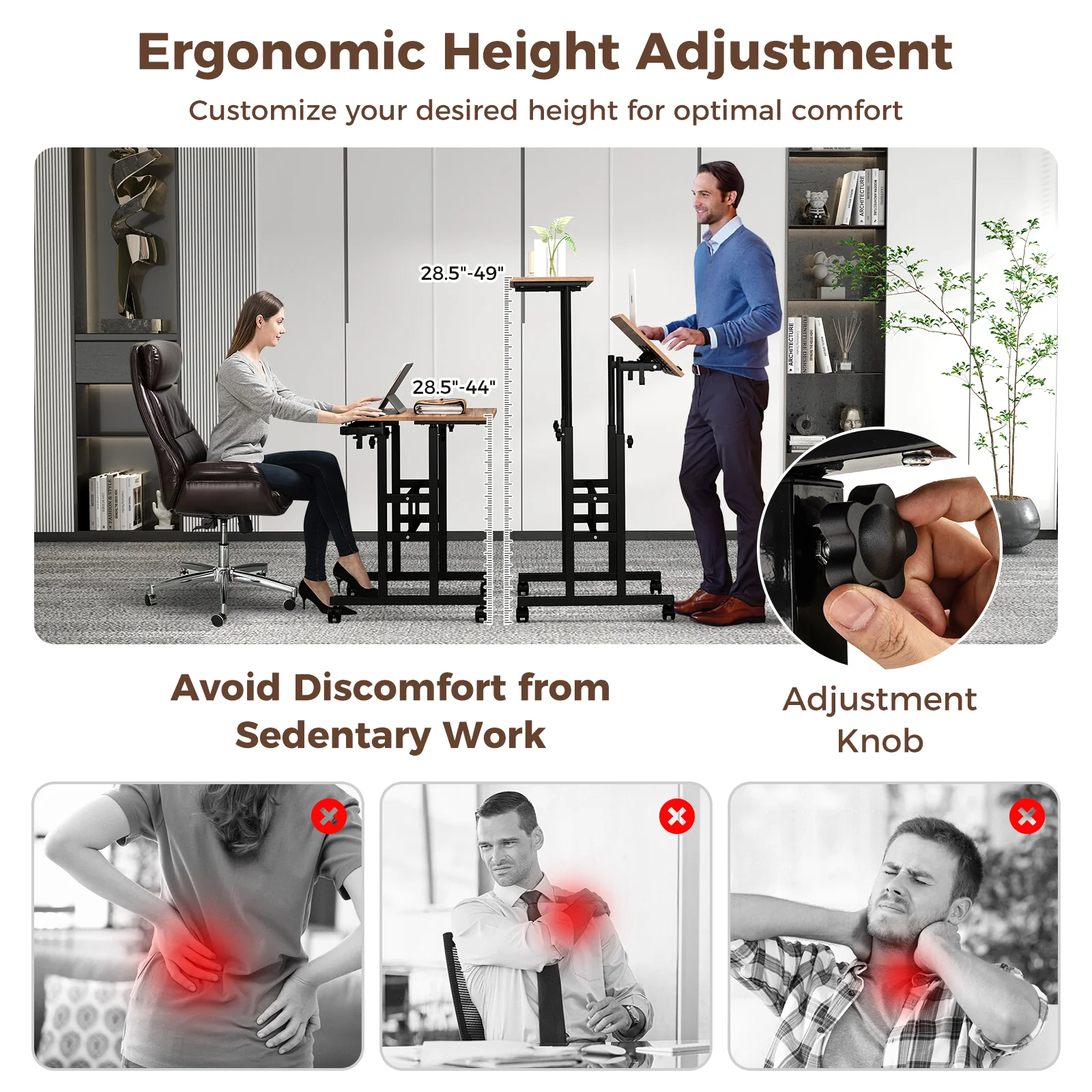 Height-Adjustable Mobile Standing Desk, Split Top, Walnut - Image 7