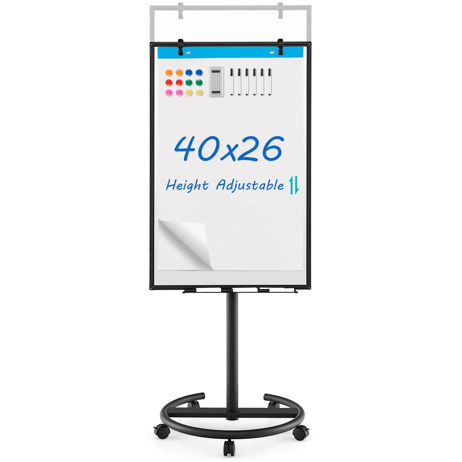 Height-Adjustable Mobile Whiteboard, Black - Image 4
