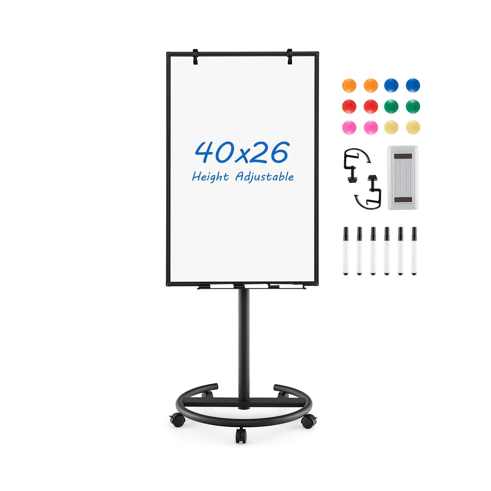 Height-Adjustable Mobile Whiteboard, Black - Image 5