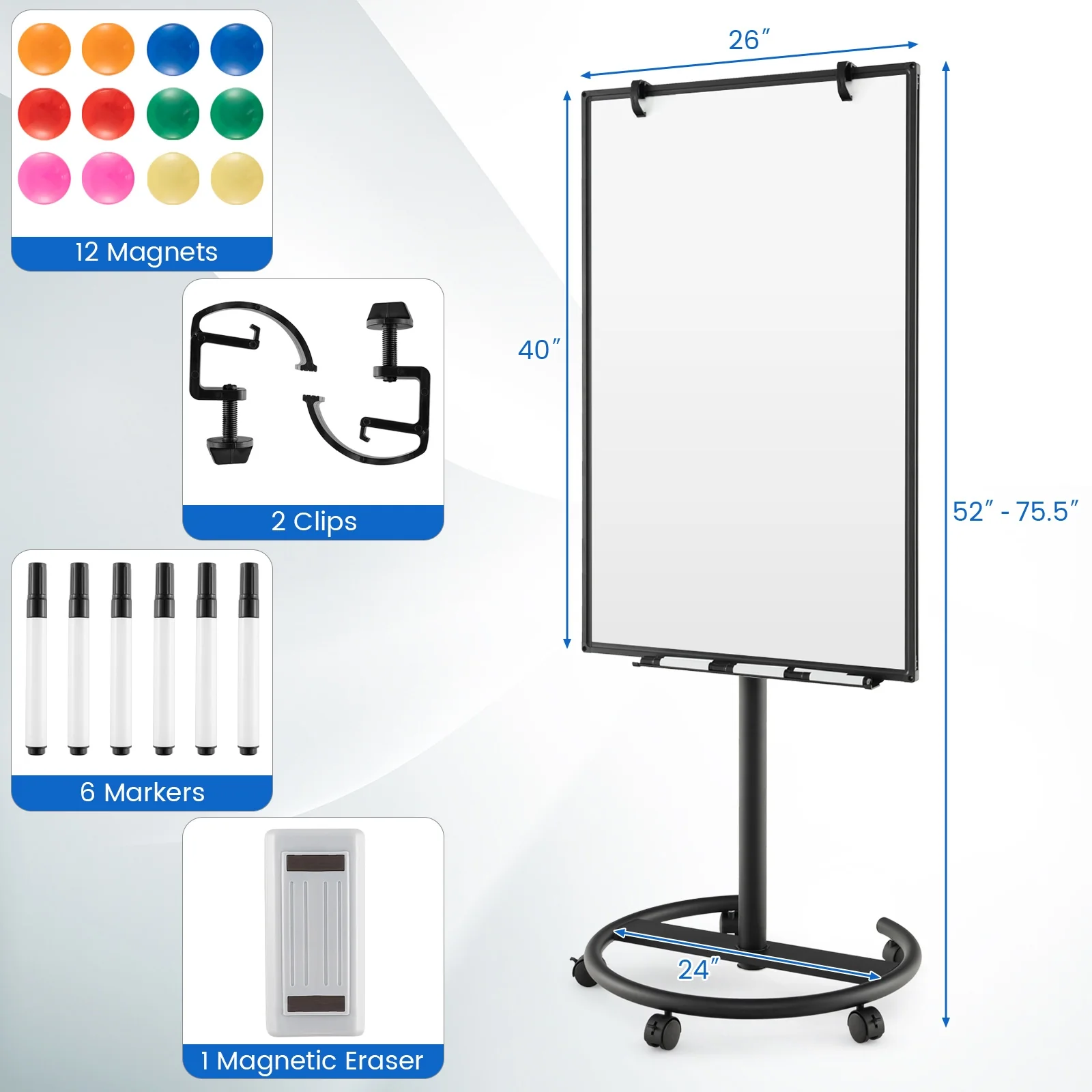 Height-Adjustable Mobile Whiteboard, Black - Image 6