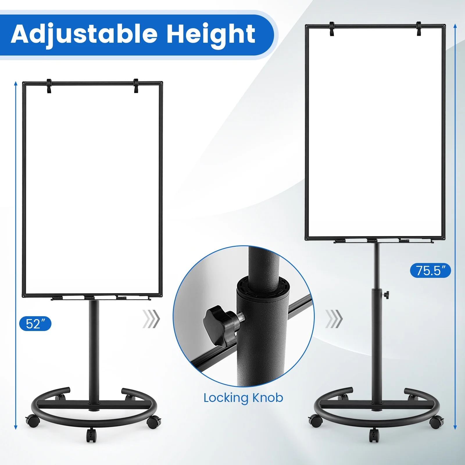 Height-Adjustable Mobile Whiteboard, Black - Image 7