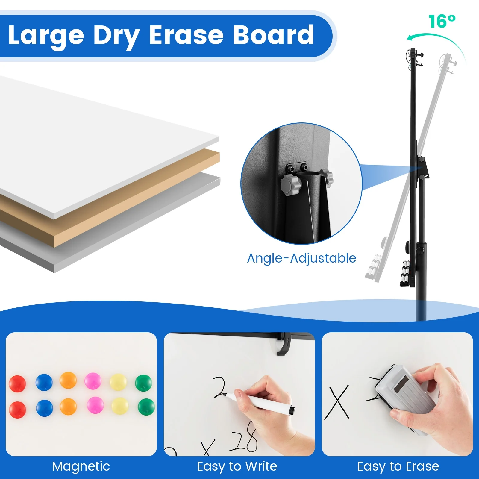 Height-Adjustable Mobile Whiteboard, Black - Image 9