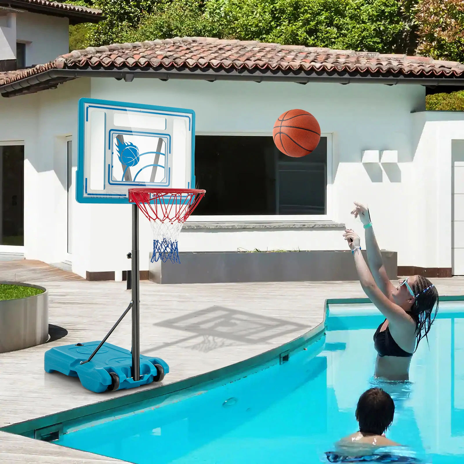 Height Adjustable Pool Basketball Hoop, 3.8-4.4 Feet, Blue - Image 2