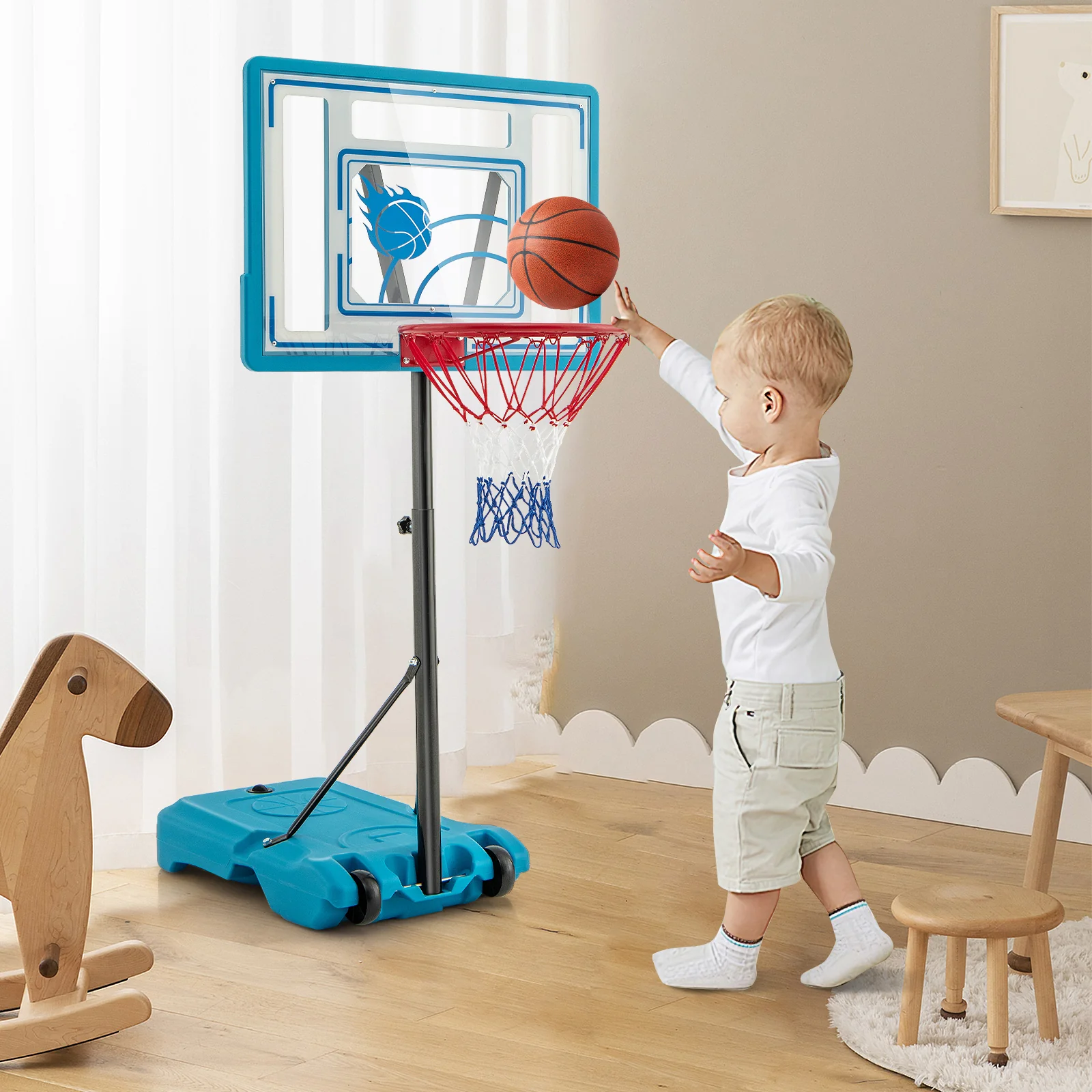 Height Adjustable Pool Basketball Hoop, 3.8-4.4 Feet, Blue - Image 3