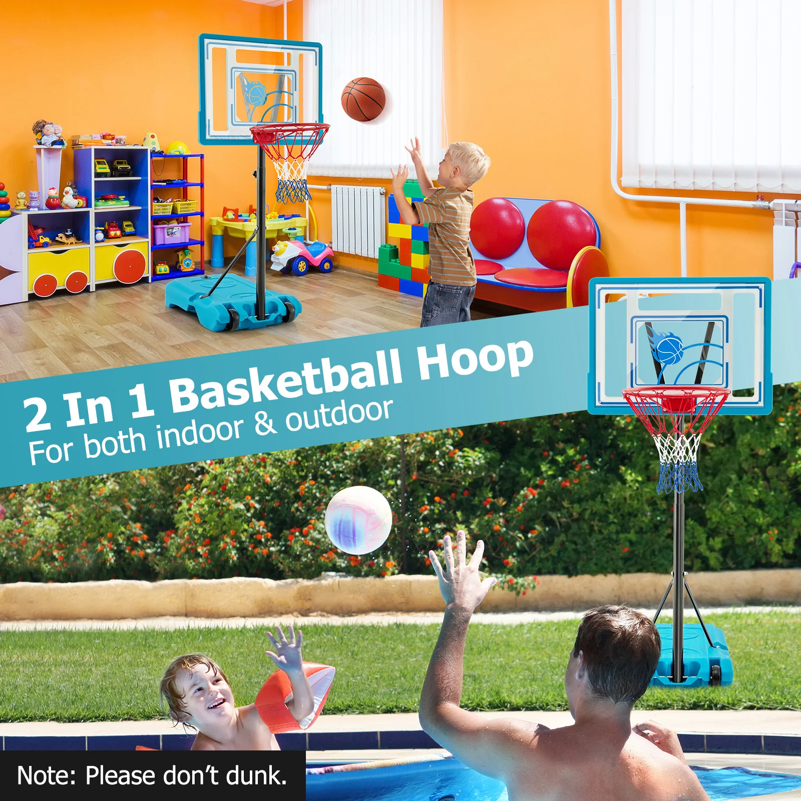 Height Adjustable Pool Basketball Hoop, 3.8-4.4 Feet, Blue - Image 6