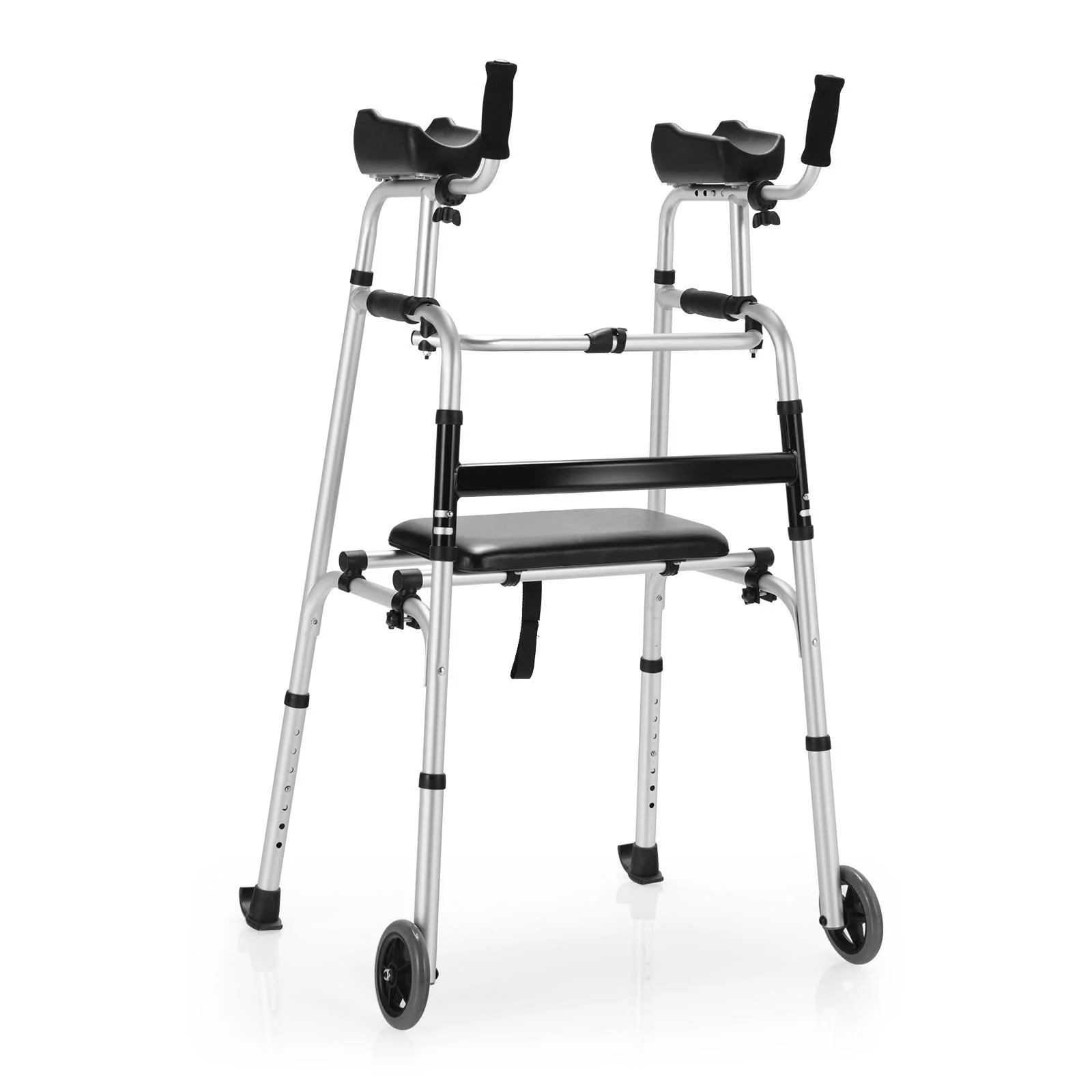 Height Adjustable Rollator Walker With Seat, Armrest Pad, White, Black - Image 4
