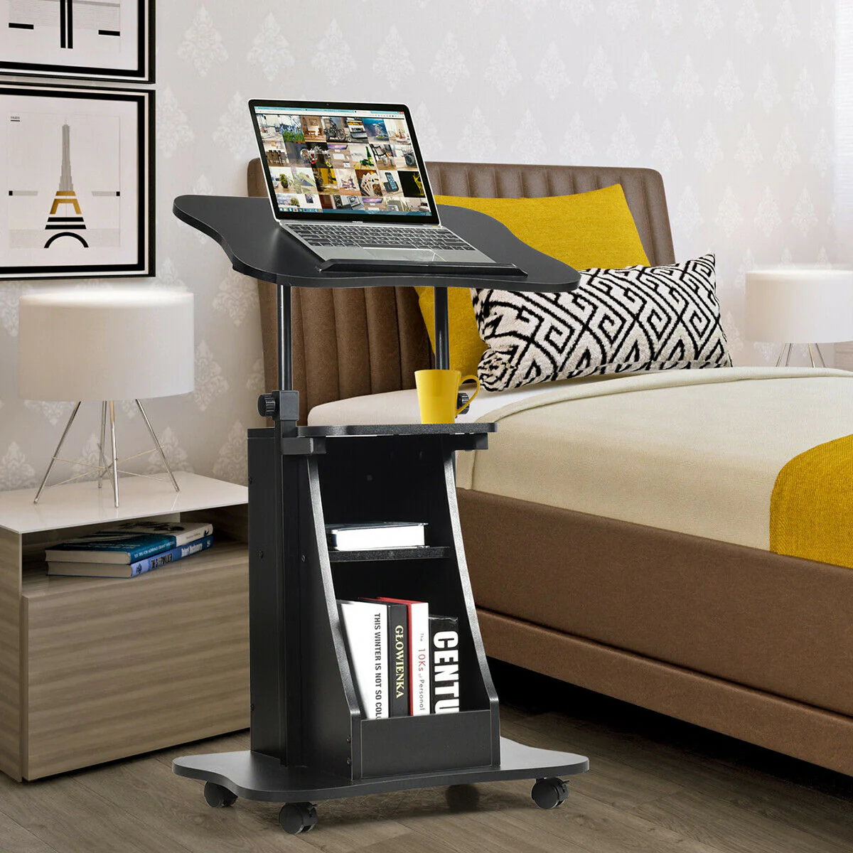 Height Adjustable Sit To Stand Laptop Desk Cart, Black - Image 10