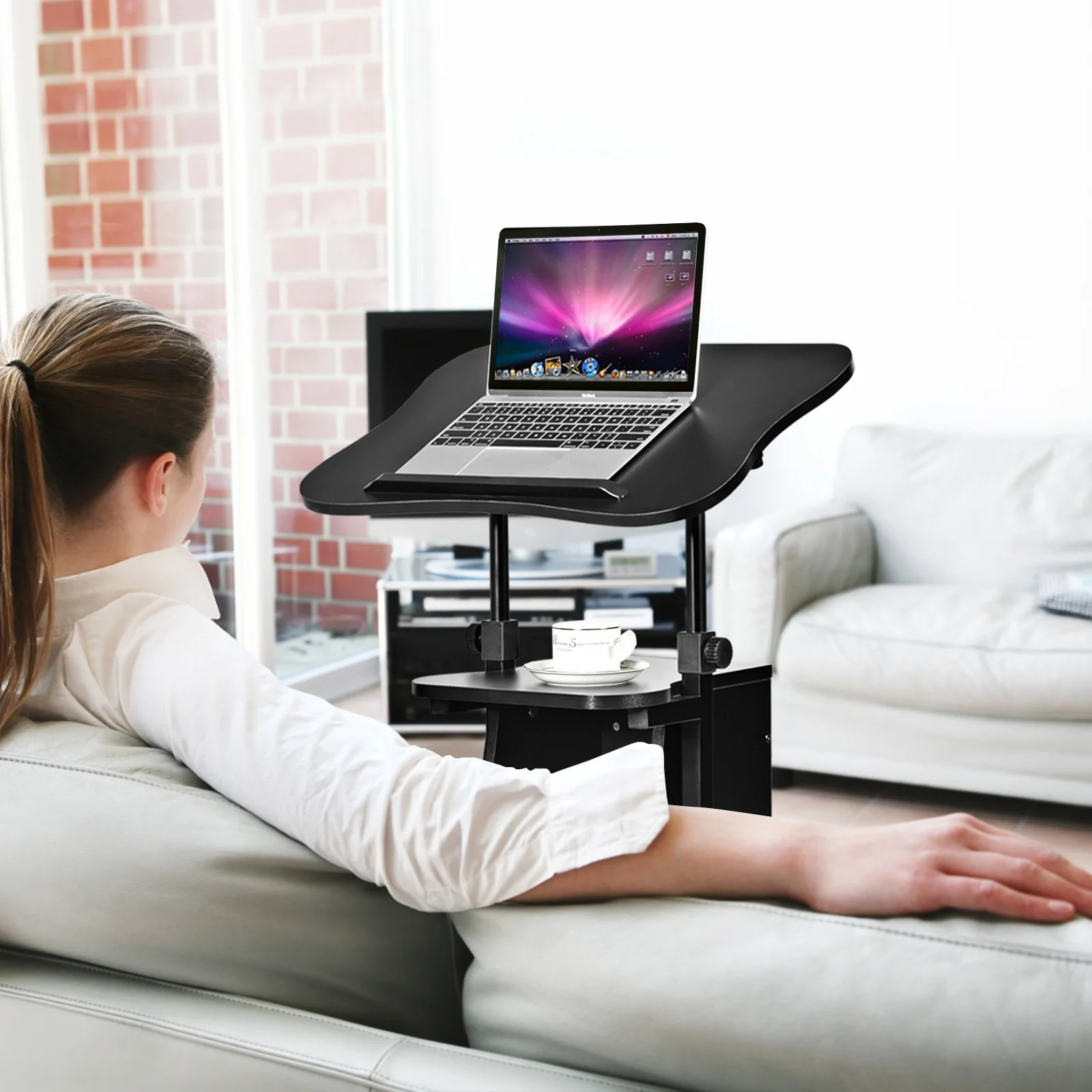 Height Adjustable Sit To Stand Laptop Desk Cart, Black - Image 2