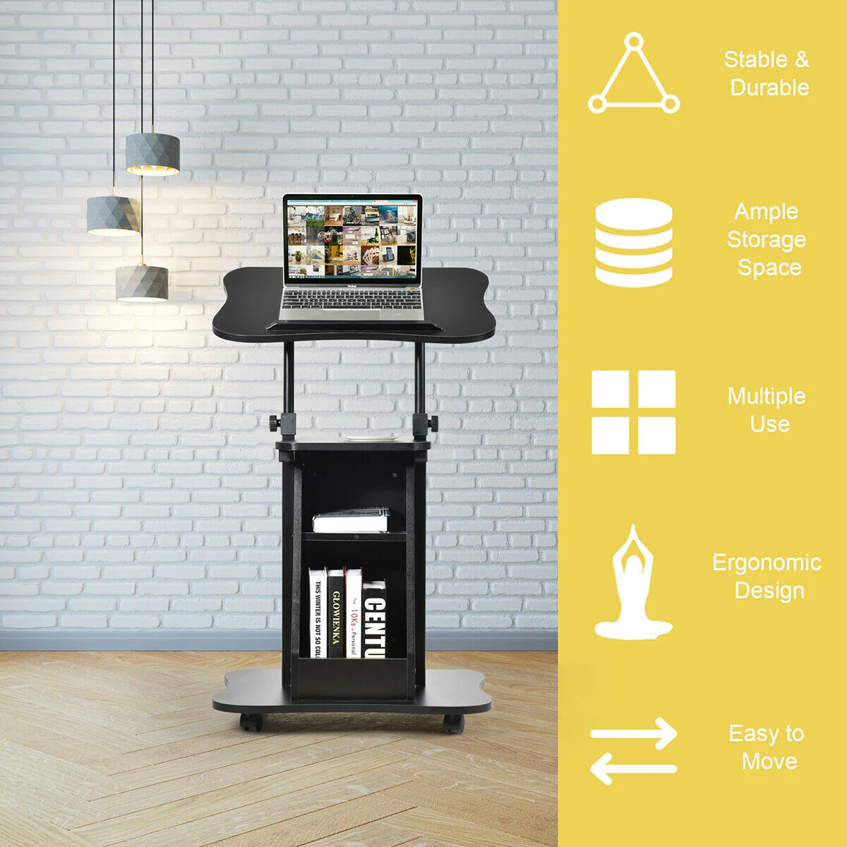 Height Adjustable Sit To Stand Laptop Desk Cart, Black - Image 3