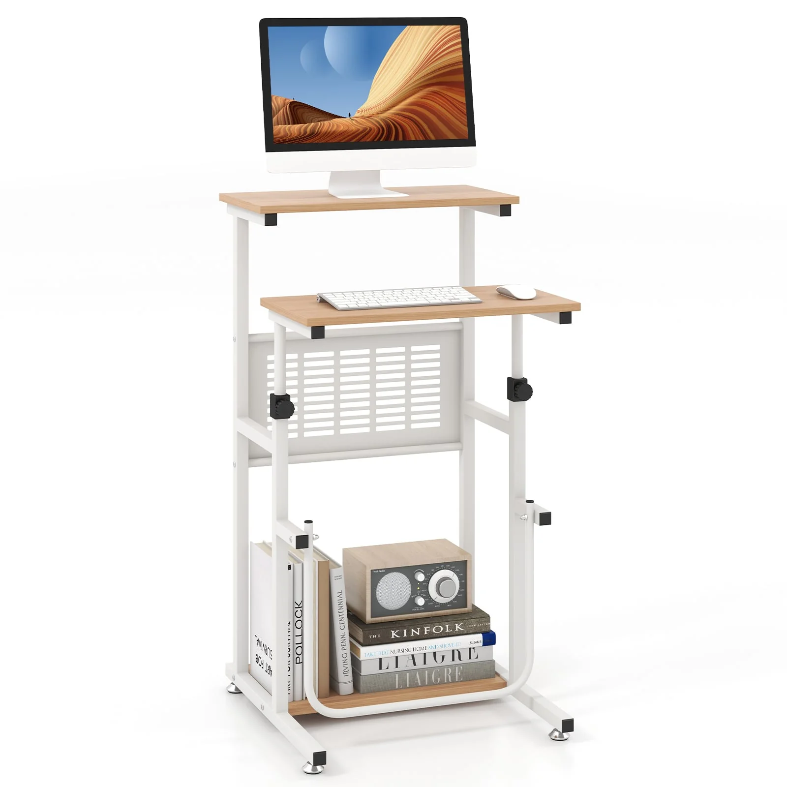 Height Adjustable Standing Desk, Small Space, Brown White