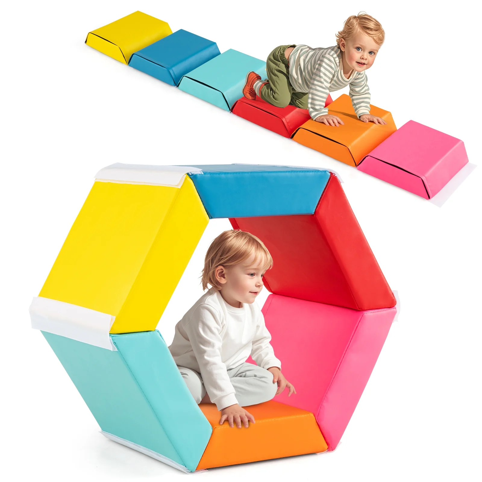 Hexagon Kids Ball Pit, Foam Climbing Exercise Mat, Multicolor