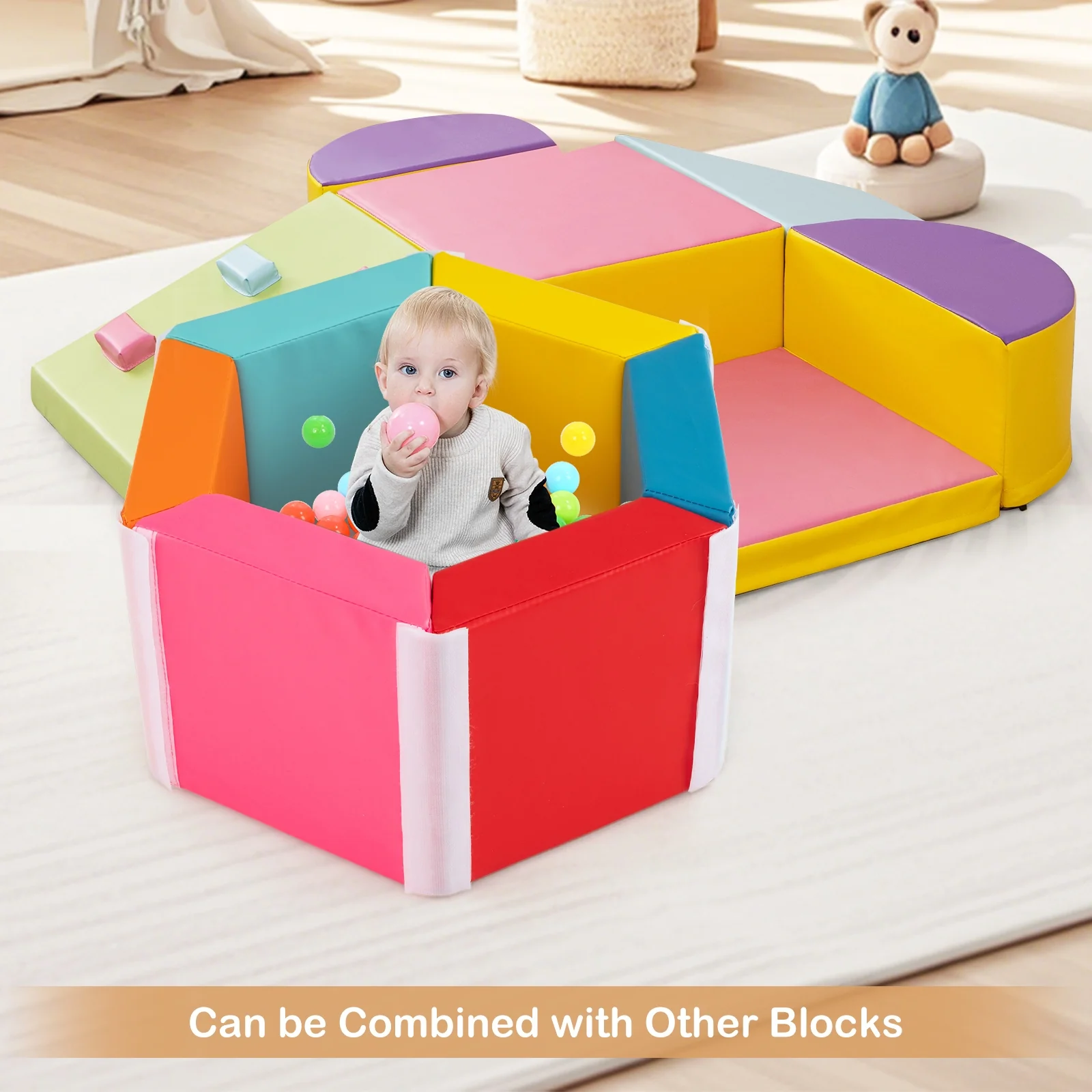 Hexagon Kids Ball Pit, Foam Climbing Exercise Mat, Multicolor - Image 3