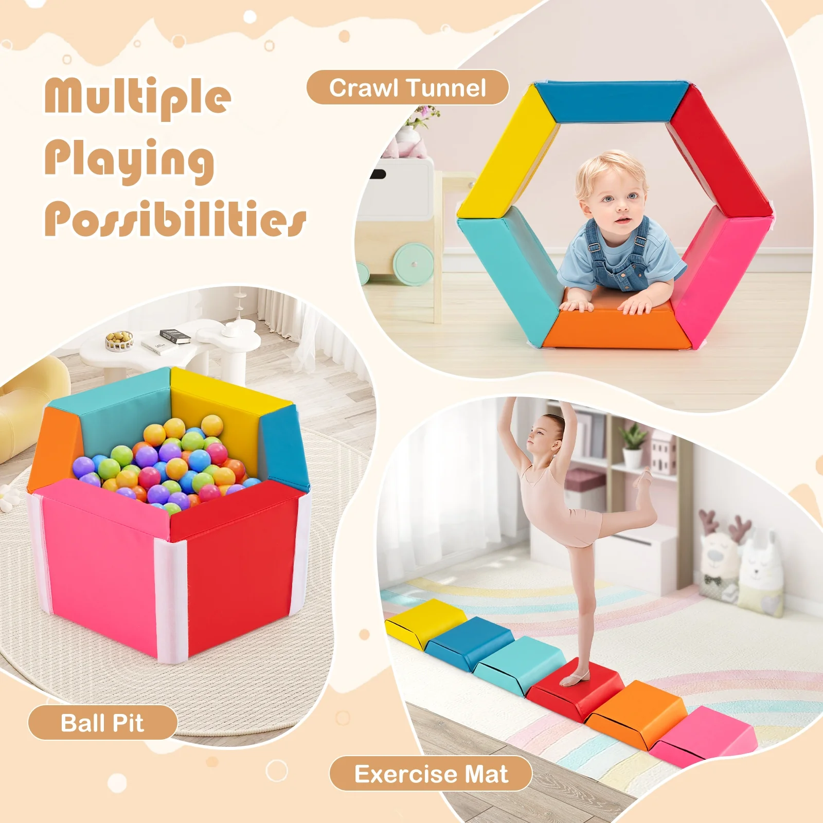 Hexagon Kids Ball Pit, Foam Climbing Exercise Mat, Multicolor - Image 7