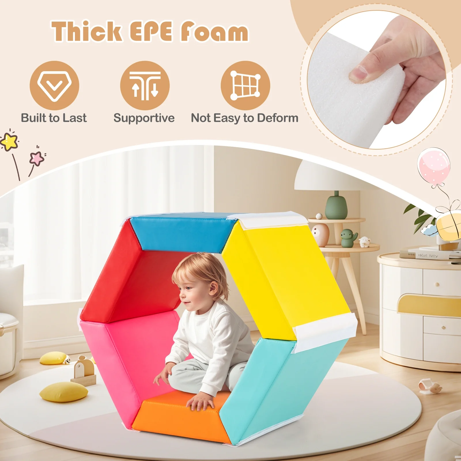 Hexagon Kids Ball Pit, Foam Climbing Exercise Mat, Multicolor - Image 8