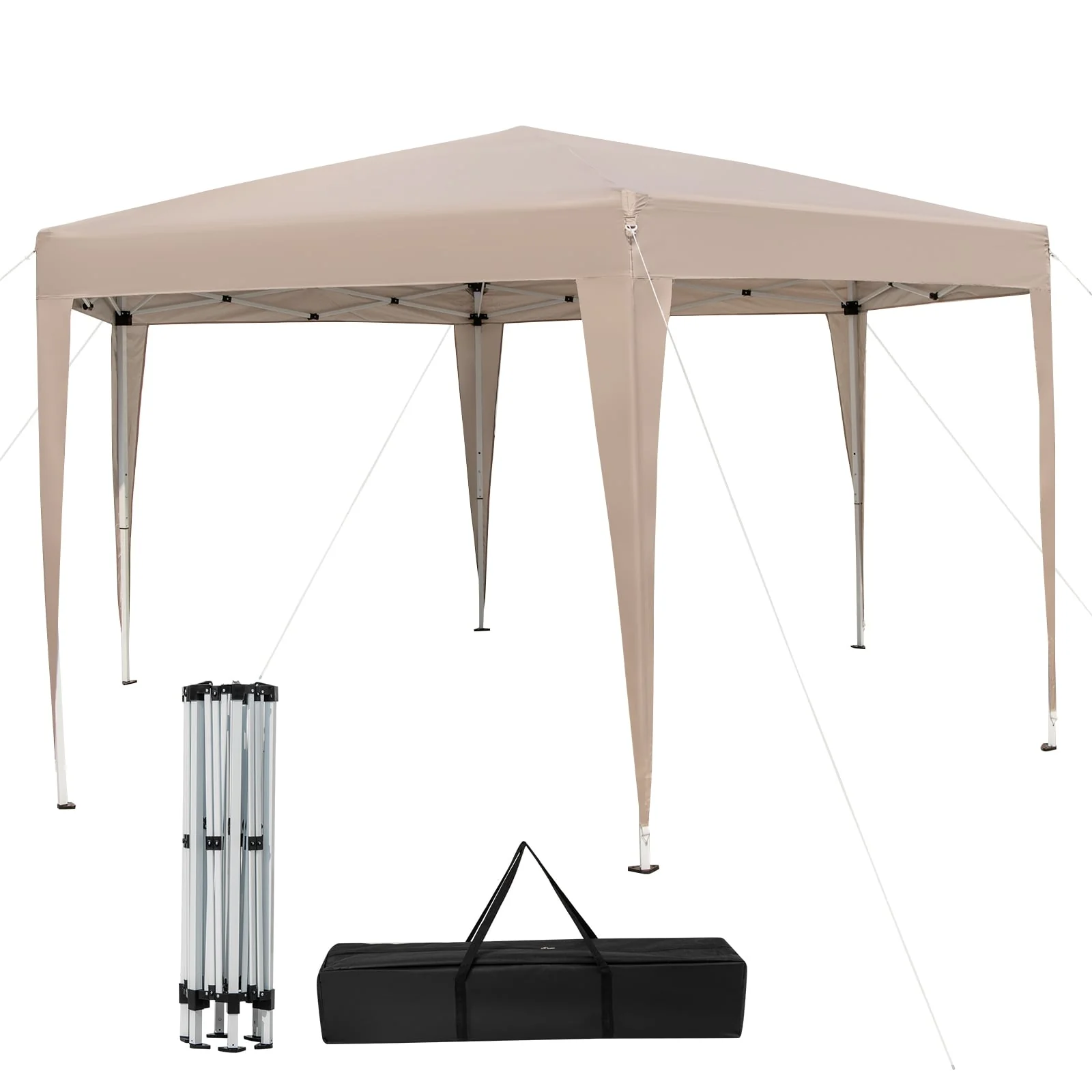 Hexagonal Pop-Up Canopy Tent, 13 x 11.5 FT, Height Adjustable, Khaki - Image 3