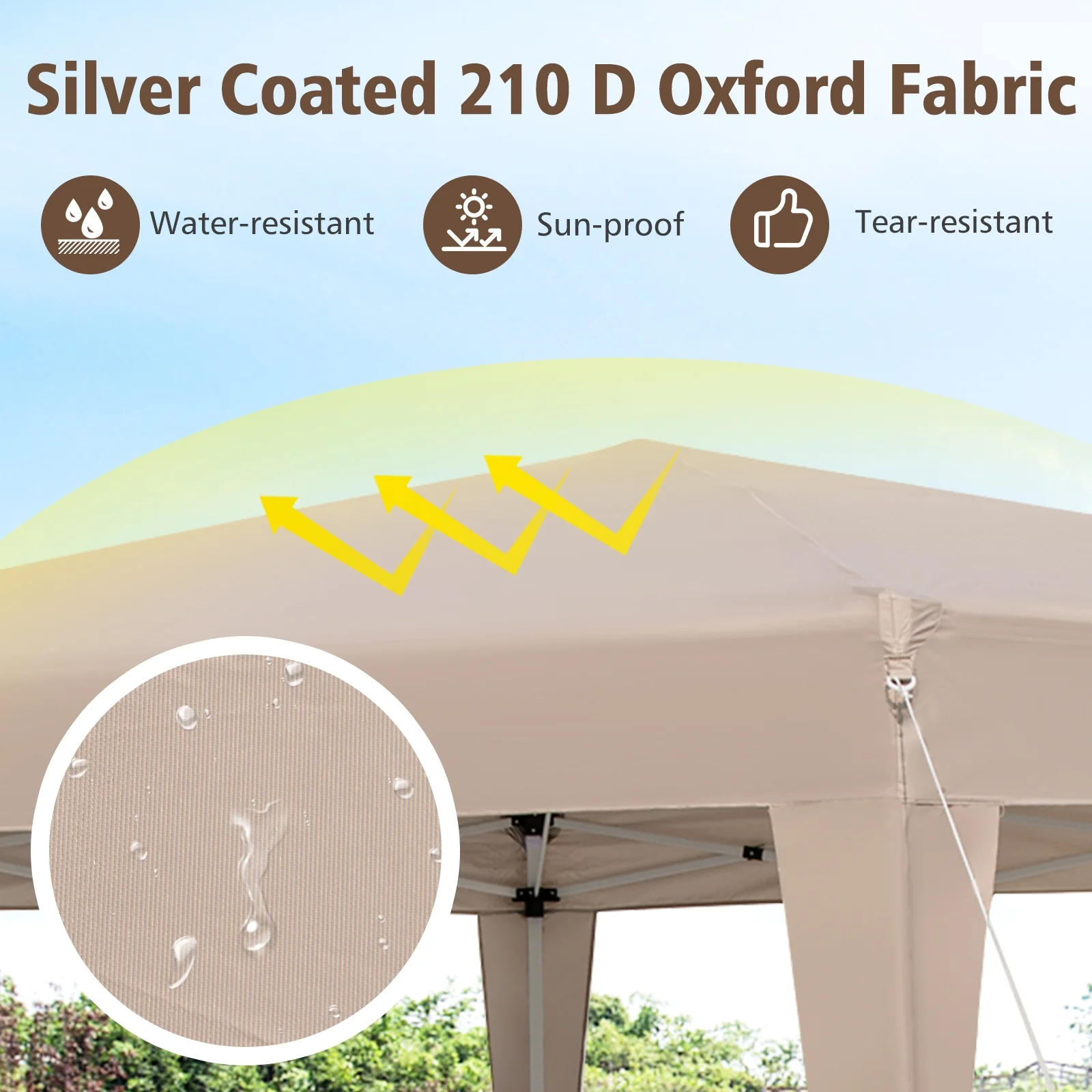Hexagonal Pop-Up Canopy Tent, 13 x 11.5 FT, Height Adjustable, Khaki - Image 9