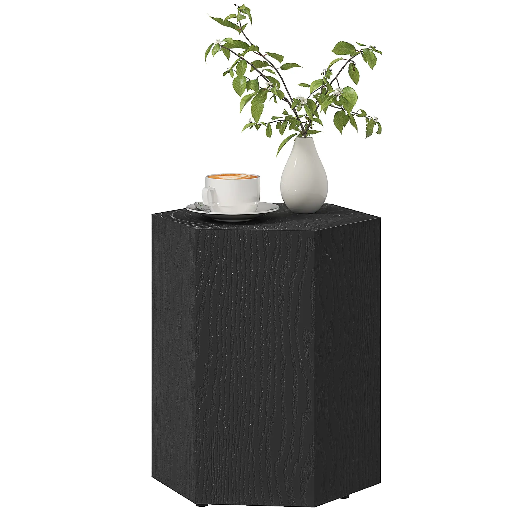 Hexagonal Side Table, Small with 4 Adjustable Feet, Indoor Outdoor, Black