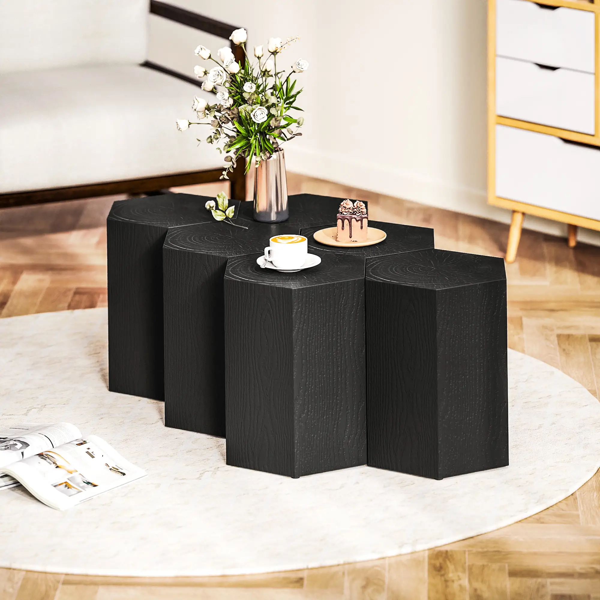 Hexagonal Side Table, Small with 4 Adjustable Feet, Indoor Outdoor, Black - Image 10