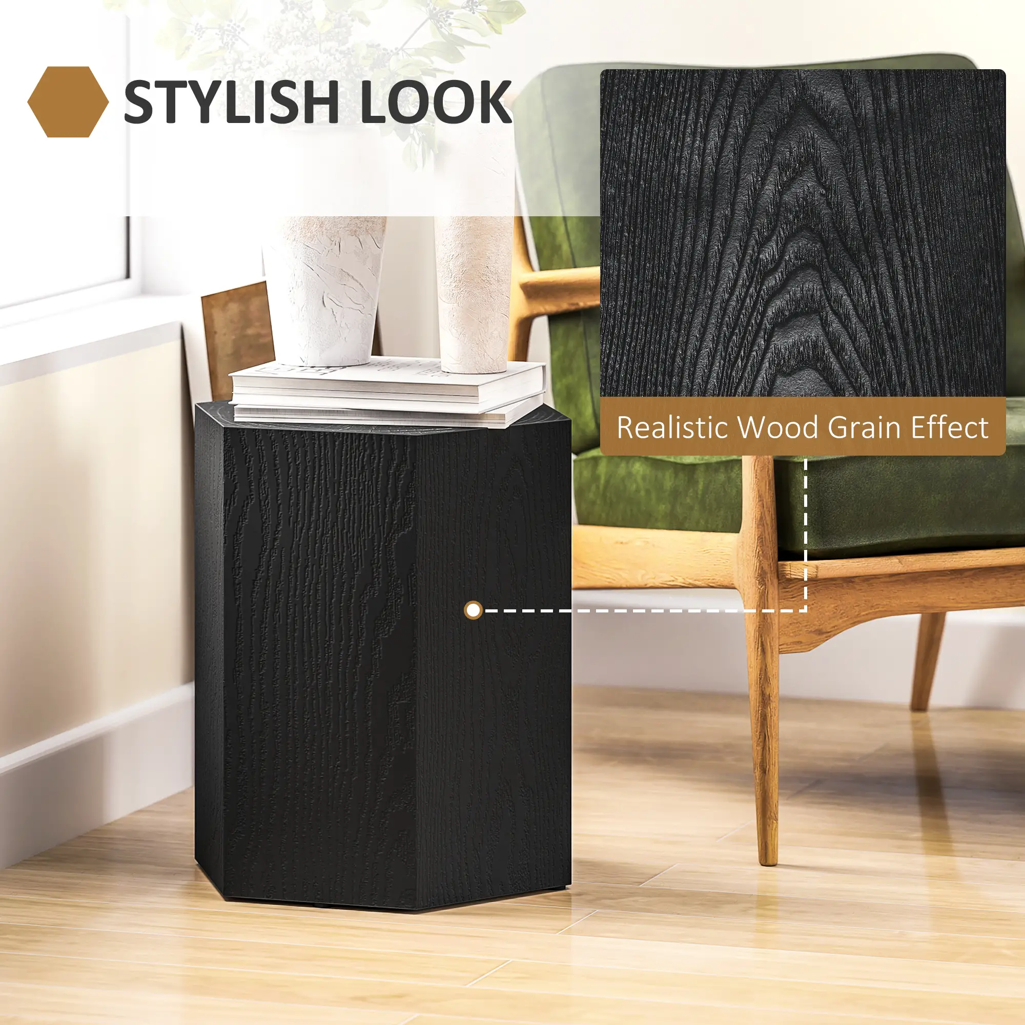 Hexagonal Side Table, Small with 4 Adjustable Feet, Indoor Outdoor, Black - Image 6