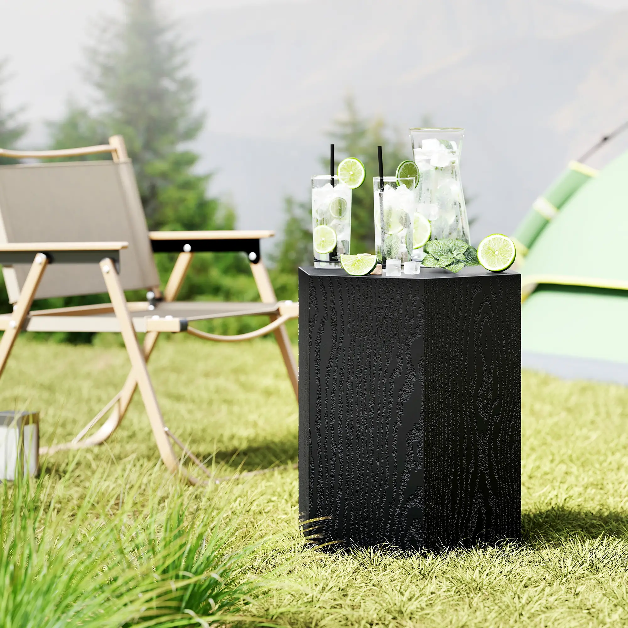 Hexagonal Side Table, Small with 4 Adjustable Feet, Indoor Outdoor, Black - Image 8