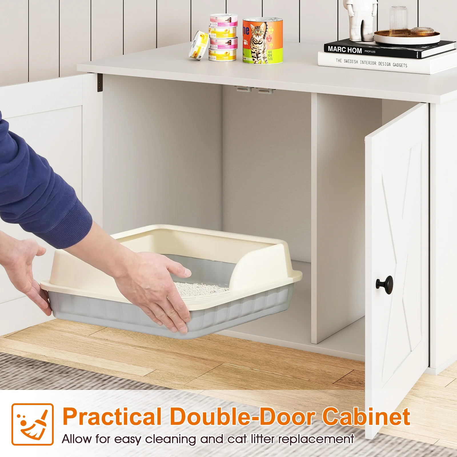 Hidden Cat Litter Box Enclosure With Divider, White - Image 8