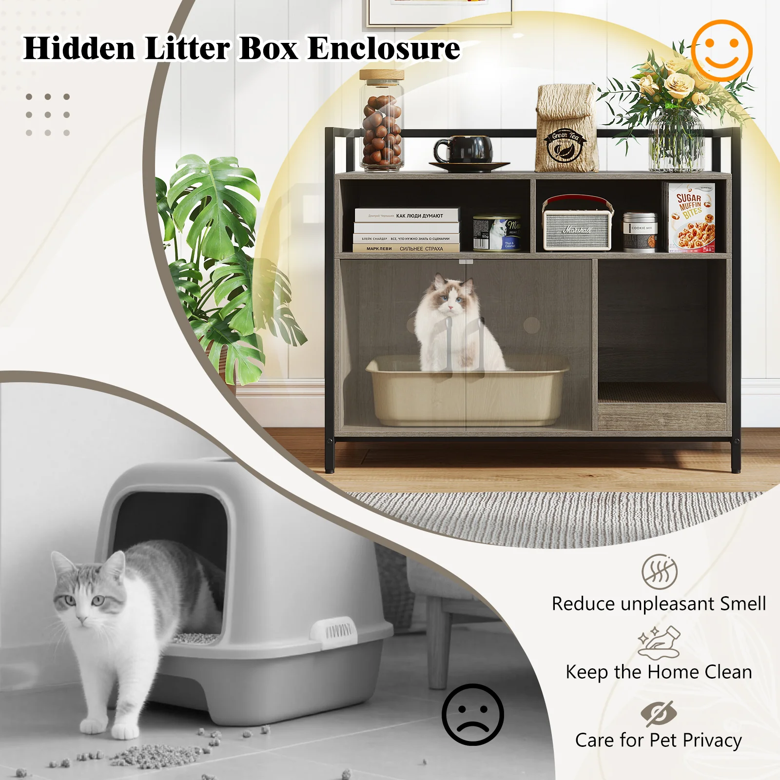 Hidden Cat Washroom, Double Doors, Scratch Cardboard, Oak - Image 9