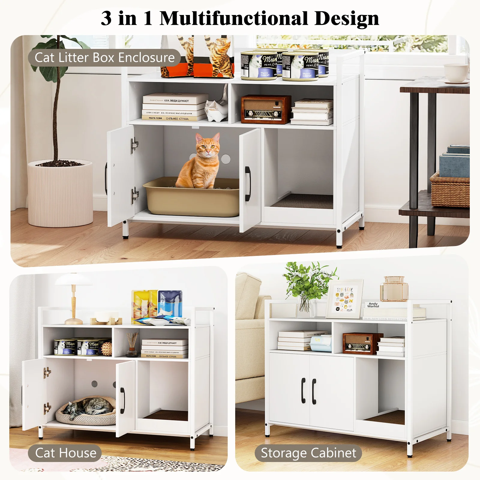 Hidden Cat Washroom, Double Doors, Scratch Cardboard, Off White - Image 10